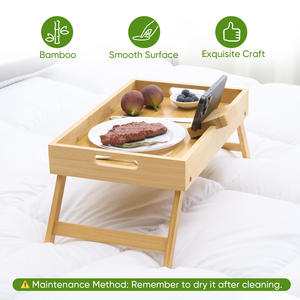 Plateau de lit multifonctionnel moderne en bambou, design pliable, support de téléphone détachable, table de service écologique pour lit et canapé - Product Image 3