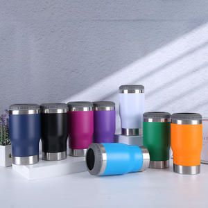 Refroidisseur de canettes en acier inoxydable 4 en 1 de 14 oz avec 2 couvercles, isolé pour canettes fines de 12 oz, bouteilles de bière, porte-vin en métal, boissons mixtes - Product Image 2