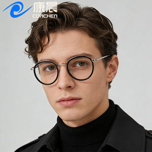 Gafas Ópticas Unisex Conchen con Montura Redonda de Metal y Biseles de Acetato, Lentes Planas, Tamaño Mediano, Diseño Moderno - Product Image 1