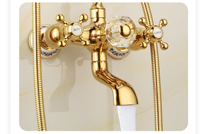 Ensemble de robinetterie à double poignée en laiton massif poli avec mitigeur, pommeau de douche mural français à jet pluie et cascade pour appartement et <span class=keywords><strong>WC</strong></span> extérieur - Product Image 5