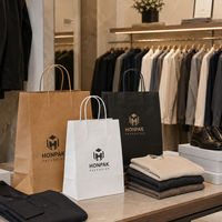 Sac de shopping en papier kraft noir et blanc personnalisé avec poignée torsadée, logo imprimé, emballage alimentaire pour la vente au détail, HONPAK