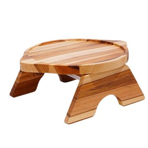 Plateau d'accoudoir de canapé en bois massif, pliable, rond, pour table d'appoint avec support pour bol et télécommande - Product Image 5