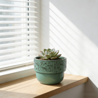 Pot Bunga Keramik Tahan Lama Ramah Lingkungan Berlapis Glaze Turquoise Gaya Amerika, Pot Dekoratif Lebar untuk Taman Dalam & Luar Ruangan, Teras, Rumah