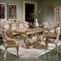 Table et chaises de salle à manger en bois massif de style européen, meubles de luxe inspirés des villas françaises pour hôtels et maisons