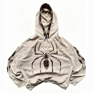 Felpa con <span class=keywords><strong>Cappuccio</strong></span> Streetwear <span class=keywords><strong>di</strong></span> Alta Qualità, Personalizzata, Vintage, con Patch a Quadri e Ricamo a Ragno, Oversize per Uomo, Marca Street OEM - Product Image 2