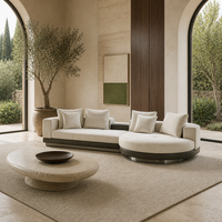 Canapé sectionnel en tissu incurvé minimaliste italien, canapé rond avec chaise longue et table d'appoint, base de luxe pour salon de villa