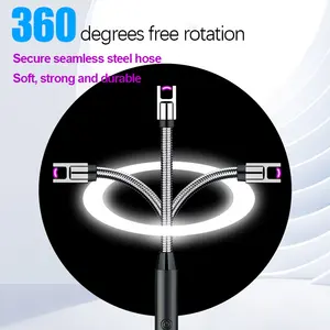 Encendedor de arco giratorio Popular de 360 grados, encendedor de cocina con vela de barbacoa al aire libre a prueba de viento y mango largo recargable por USB