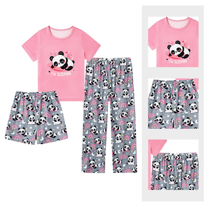All'ingrosso <span class=keywords><strong>abbigliamento</strong></span> per bambini 2025 estate nuovo arrivo Set di indumenti da notte per bambina di alta qualità con stampa di cartoni animati personalizzati Set di pigiami 3 pezzi - Product Image 2
