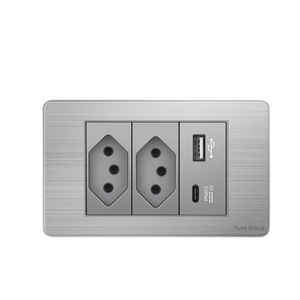 Interruptor de Pared Doméstico con Enchufe 1A y Doble USB 2.1A Tipo C, Estándar Brasileño, Panel de PC IP27 - Product Image 1