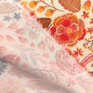 اتجاه جديد من القطن العضوي ، قماش منسوج مصبوغ بالزهور باللون الأحمر والبرتقالي الناعم لفساتين القمصان - Product Image 4