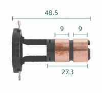 Support de balais de charbon pour anneau collecteur (dimensions : 15*6.6*9 / 48.5*9*27.3 X 2 anneaux), pour assemblages de collecteurs à anneau.