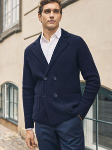 Cárdigan de punto <span class=keywords><strong>azul</strong></span> <span class=keywords><strong>marino</strong></span> Premium para <span class=keywords><strong>hombre</strong></span> con cárdigan formal de negocios Ottoknit de mezcla de lana italiana - Product Image 3