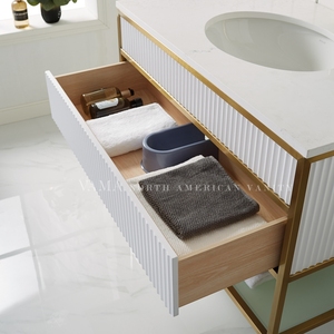 VAMA-mueble <span class=keywords><strong>de</strong></span> baño <span class=keywords><strong>de</strong></span> cuarzo blanco brillante para hotel, mueble <span class=keywords><strong>con</strong></span> estante <span class=keywords><strong>de</strong></span> vidrio y base <span class=keywords><strong>de</strong></span> metal ss dorado, 40 pulgadas - Product Image 5