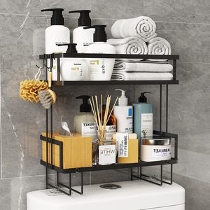 Étagère murale autocollante à chaud <span class=keywords><strong>pour</strong></span> salle de bain, à placer au-dessus des toilettes, étagère à 2 niveaux, gain de place, étagères de salle de bain avec crochets - Product Image 2