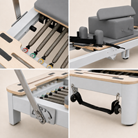 FLOWA Reformer de Pilates pliable en aluminium 72 kg avec système de tirage par tige, bloc anti-collision et barre de pieds à 7 niveaux