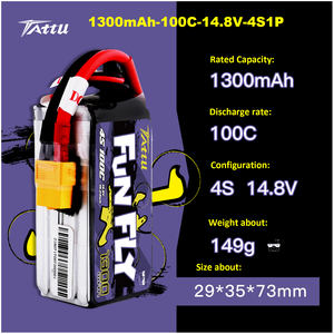 Batterie Lipo <span class=keywords><strong>Tattu</strong></span> <span class=keywords><strong>FUNFLY</strong></span> 100C pour drone de course FPV <span class=keywords><strong>4S</strong></span> 6S 1300mAh 1800mAh 100C RC - Product Image 6