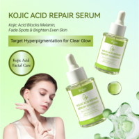 Suero Blanqueador con Ácido Kójico OEM 30ml, Aclarante Facial Natural con Cúrcuma en Botella de Vidrio con Gotero, Marca Privada para Cuidado de la Piel