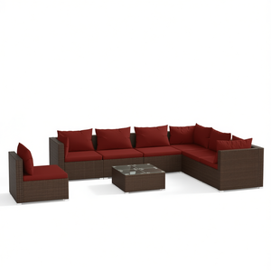 Ensemble de salon de jardin en rotin PE brun modulaire, mobilier d'extérieur, 6 places, design contemporain - Product Image 1