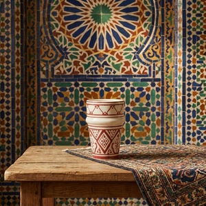 Nouvel ensemble de tasses à café en céramique de style bohème vintage, léger et luxueux, d'inspiration nord-africaine, au design esthétique raffiné - Product Image 3