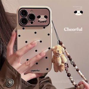 Coque de téléphone antichoc en TPU motif pois minimaliste avec cordon petit ours pour iPhone 17 15 16 Pro 11 et Huawei Mate 60 - Product Image 1