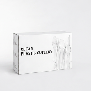 Ensemble de couverts jetables en plastique transparent (fourchette, cuillère, couteau) en PS, style moderne, pour mariage, fête, restaurant, plats à emporter - Product Image 1
