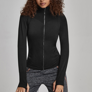 FLW, camisetas deportivas de manga larga para <span class=keywords><strong>mujer</strong></span>, Yoga, cremallera completa, gimnasio, entrenamiento, correr, chaquetas de pista, agujeros para los pulgares, conjuntos ligeros sin costuras - Product Image 5