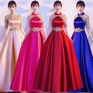 Women's Chinese Style Long Dress For Stage Performance Elegant Red Song Costume With 3D Stereoscopic Patterns - Product Image 1
