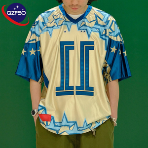 QZFSO Custom Drape Fabric Blokecore Style Vintage Soccer Tshirt Oversized Fit Satin Shiny Fabric Retro American Football Jersey - Product Image 1