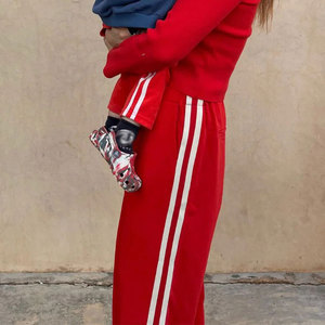 Logo personalizzato bambino ragazzi ragazze Casual Twin Stripe spugna pantaloni da corsa per bambini a vita alta larghi larghi pantaloni lunghi - Product Image 2