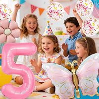 Paket 7 Balon Helium Ulang Tahun ke-5 Anak Perempuan 5 Tahun Kupu-kupu Daisy Peri Bunga Bentuk Ikan Pesta Ulang Tahun Anak