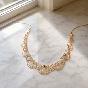 Collana in rame placcato oro 18 carati con motivo a onde e pizzo, catena <span class=keywords><strong>italiana</strong></span> regolabile, accessorio alla moda per la clavicola da donna - Product Image 5