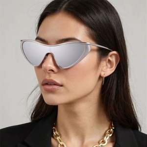 Lunettes de soleil œil-de-chat surdimensionnées en métal UV400 pour femme, monture large punk en alliage, avec logo personnalisé, collection luxe 2026 - Product Image 5