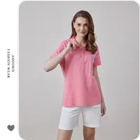 Ahodoris Mode 100% Coton Tricoté rose Bouton Sport Polo Shirts personnalisés logo T-shirt Pour femmes