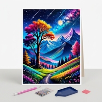 Kit de Peinture Diamant 5D Arbre Coloré Nuit Étoilée Montagne Perles Rondes Couverture Complète DIY Art pour Adultes Décoration Murale