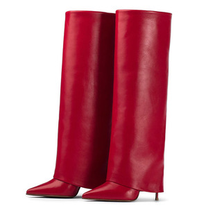Bottes sexy à talons hauts fins et bout pointu, style stiletto, pour femmes, pliables au-dessus du genou, noires, grandes tailles 35-43 - Product Image 2