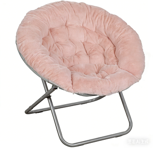 Fauteuil Saucer Pliant Portable Surdimensionné à Cadre Métallique Doré, en Fausse Fourrure Douce Aqua Poussiéreuse, pour Chambre ou Salon - Product Image 1