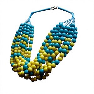 Classic <b>Blue</b> Yellow Multi Strand Resin <b>Bead</b> Necklace Handmade Colorful Round Statement Stylish Jewelry Wedding Party for Women - Product Image 3