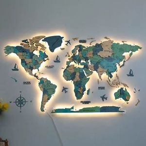 3D Bản đồ thế giới bằng gỗ tường Đăng du lịch lớn đẩy Pin bản đồ cho gỗ tường trang trí nội thất - Product Image 6