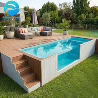 Piscine hors sol personnalisée pour adultes en WPC avec fenêtre en verre, maison de jardin préfabriquée extérieure, bain à remous, piscines