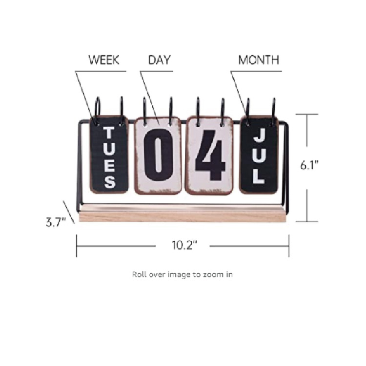 Metal Flip Desk Calendar - Vintage Wood Home Decor