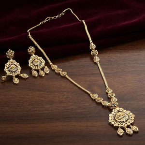 Wholesale Fashion 14K 18K 24K Gold Plated Long Necklaces Traditional Floral Design Brass Forming Long Jewelry Set Oro Joyeria - Product Image 3