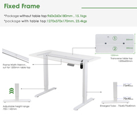 Cadre de bureau électrique à moteur unique, réglable en hauteur, pour position assise ou debout, avec plateau de table modulable