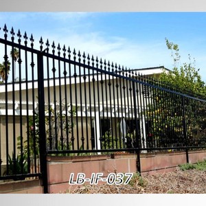 Iron <b>Wire</b> <b>Mesh</b> Fence LB-IF-023 Outdoor Wrought Iron Gate For Villa Garden Security Barrier With Stone Wall Integration - Product Image 2