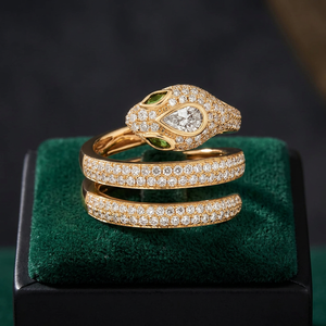 Luxury Yellow <b>Gold</b> Snake <b>Ring</b> With Diamond Pear Cut And Green Eyes Women <b>Cocktail</b> <b>Ring</b> - Product Image 3