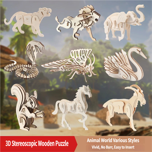 Ensemble de puzzles en bois 3D sur le thème des animaux du zodiaque, jouet éducatif pour enfants, modèle de bricolage, stimule l'imagination, la construction manuelle et la créativité - Product Image 2