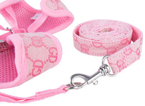 Juego de Arnés y Correa de Lujo para Perro y Gato en Tejido Jacquard Rosa de Diseñador, Popular y Personalizado - Product Image 4