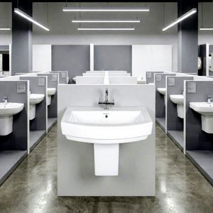 Lavabo mural en céramique de luxe au design moderne, demi-piedestal, avec support - Product Image 5