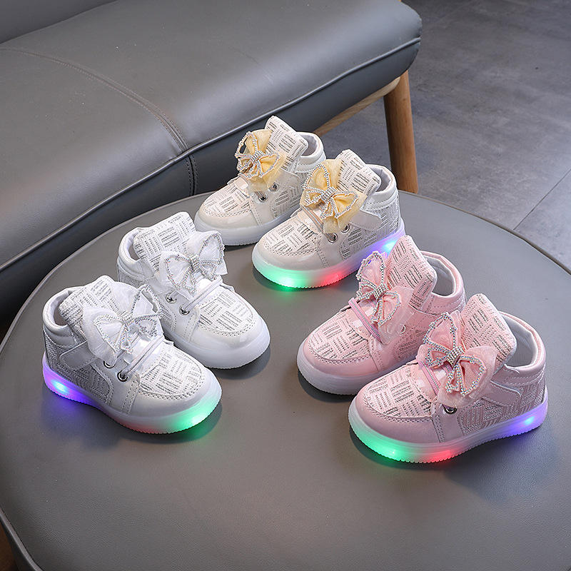 Fashion Children LED Glowing Snow Boots Bow Kids Girls Casual Shoes Kids  Luminous Sneakers Breathable Princess Girls Kids Shoes - Main Image