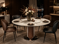 Table à manger ronde contemporaine avec plateau central rotatif, base en bois sur piétement, pour mobilier de luxe pour la maison et les restaurants, fournisseur OEM