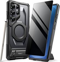 Coque Tongate Magnétique Armor Design pour S25 Ultra en TPU+PC avec Anneau de Charge Sans Fil et Protection d'Écran Anti-Espion
